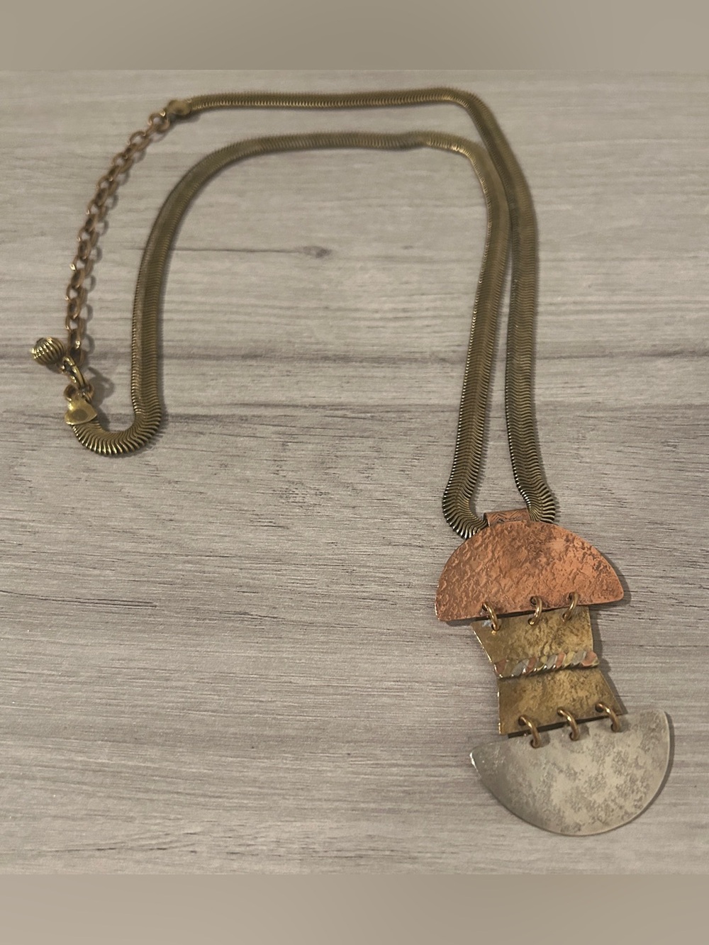 Marjorie Baer San Francisco Modernist Mixed Metals Pendant Necklace.